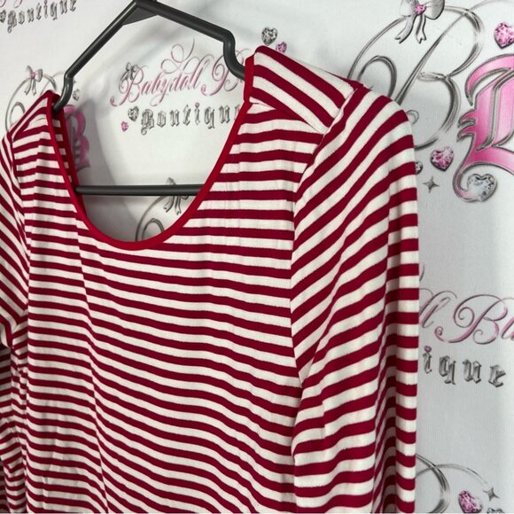 Chic by Jacob long sleeve silver sparkly red White Striped ribbon bow Top - Picture 5 of 11